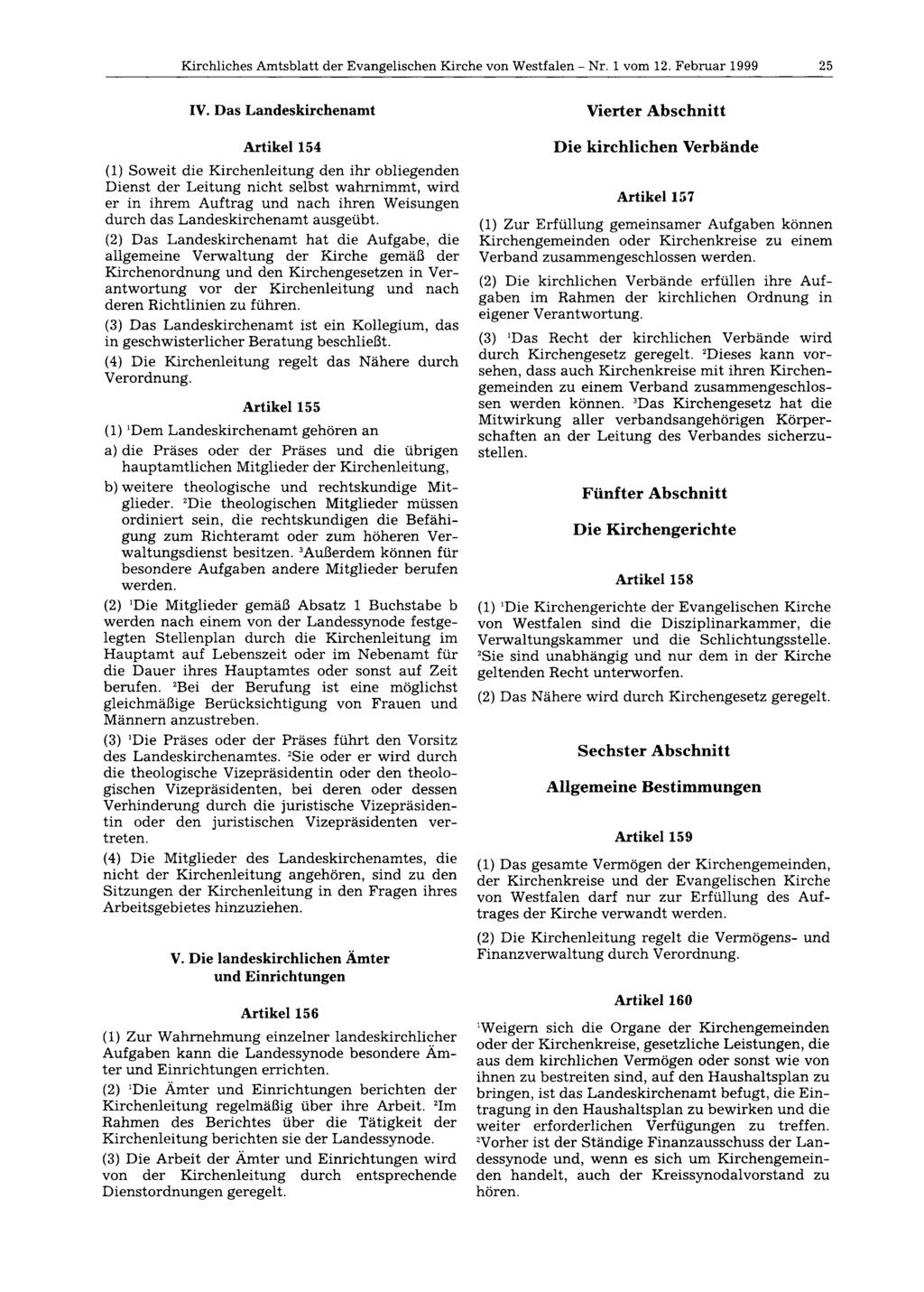 Kirchliches Amtsblatt der Evangelischen Kirche von Westfalen - Nr. 1 vom 12. Februar 1999 25 IV.