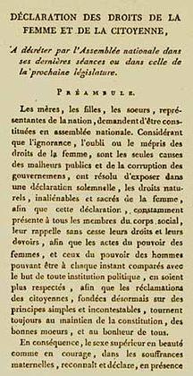 1791: Déclaration des droits de la Femme et de la Citoyenne (Erklärung der