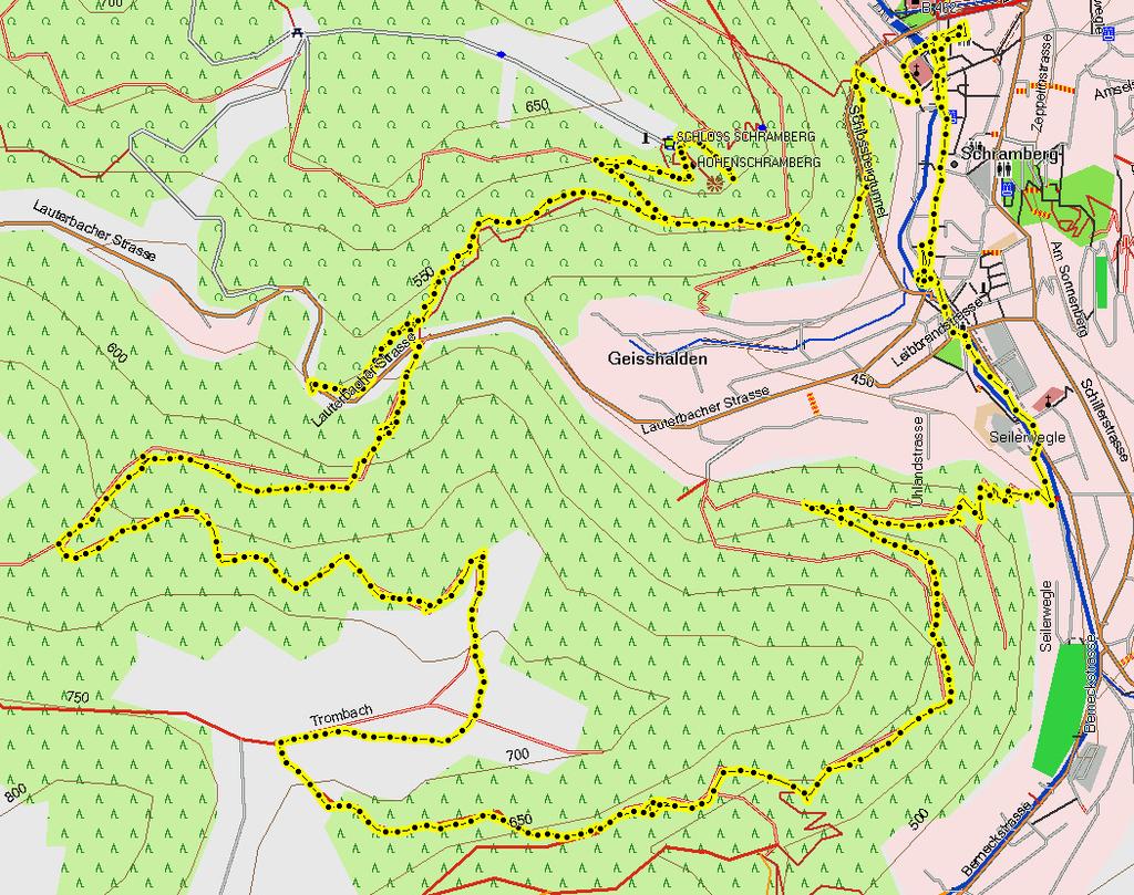 Die höchsten Strahlungswerte findet man entlang der Aufschlüsse an der Geigeshade zwischen N48 12.896 E8 22.634 und N48 12.908 E8 22.734. Die Werte liegen hier an einzelnen Punkten bis etwa 0.45uSV/h.