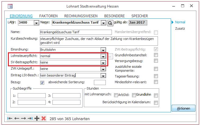 4.0 Lohnarteneinrichtung für den Krankengeldzuschuss Alle Lohnarten, die für die Berechnung des Krankengeldzuschusses berücksichtigt werden sollen, müssen unter LOHNART > SPEICHER > Statistik I auf