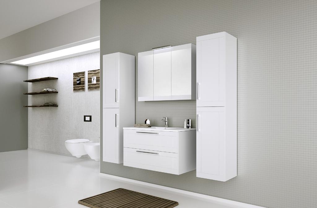 NEW SERENA RETRO 90 GLOSSY WHITE WEIß GLÄNZEND BLANC LAQUÉ HVID HØJGLANS Mirror cabinet Spiegelschrank Armoire de toilette Spejlskab Basin unit with washbasin Unterschrank mit