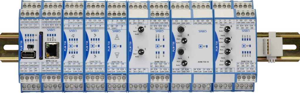 kompakte Steuersysteme mit- oder ohne Notbedienfunktionen PLM 240 Systeme zur Fronttafelmontage erweiterbar PLM 240 Systeme zur Hutschienenmontage erweiterbar Kommunikation CAN-Bus Modbus Seriell RS