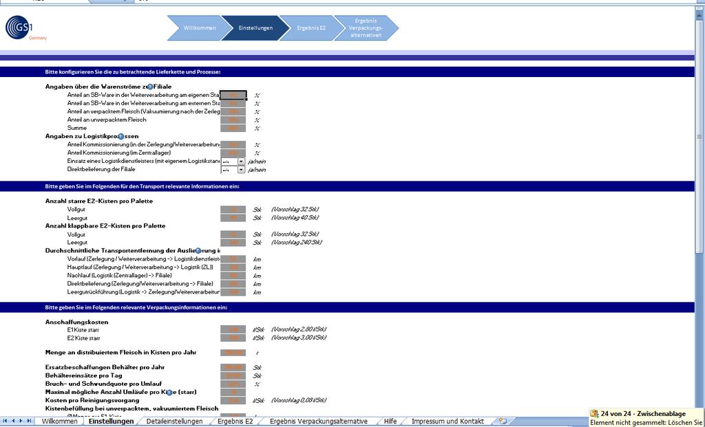 Vorstellung des Excel-Tools - Einstellungsmöglichkeiten Kurzinfo Prozessanalyse
