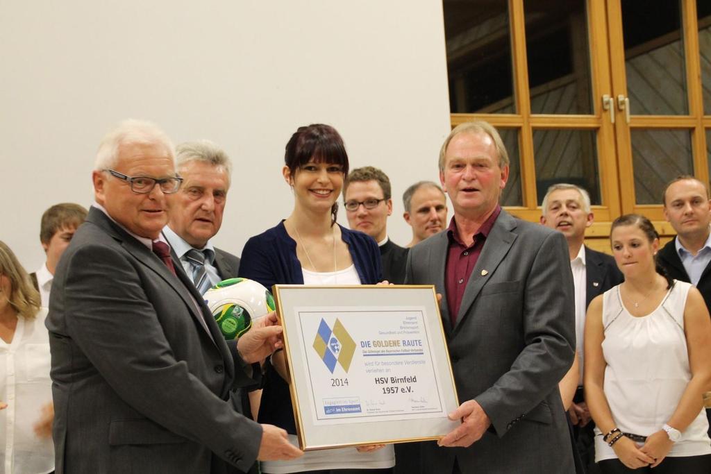 Vereinsehrungen: Der HSV Birnfeld bekommt am 20.09.2014 die Goldene Raute verliehen Ehrungen bei der Jahreshauptversammlung am 22.03.