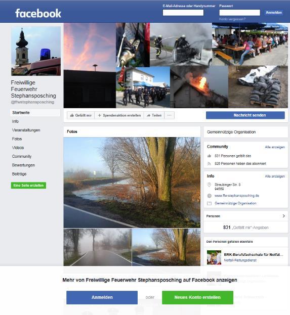 Auf unserer Internetseite finden Sie aktuelle Informationen und Berichte. http://www.ffw-stephansposching.de Auch auf Facebook ist die Feuerwehr vertreten.