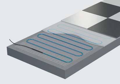Hauptkomponenten Comfort E Kabelmatte Nasssystem Uponor Comfort E Kabelmatte* Zur Nassverlegung unter Fliesen Stabile Höhenlage durch die selbstklebende Mattenfixierung und die vollflächige Vernähung