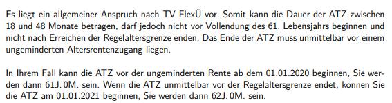 Ergänzende Informationen zur Altersteilzeit in Textform: Gewähr und Haftung: Abbildung 6: Ergänzende Informationen zur Altersteilzeit Um die Richtigkeit der Daten zu überprüfen, wurden umfangreiche