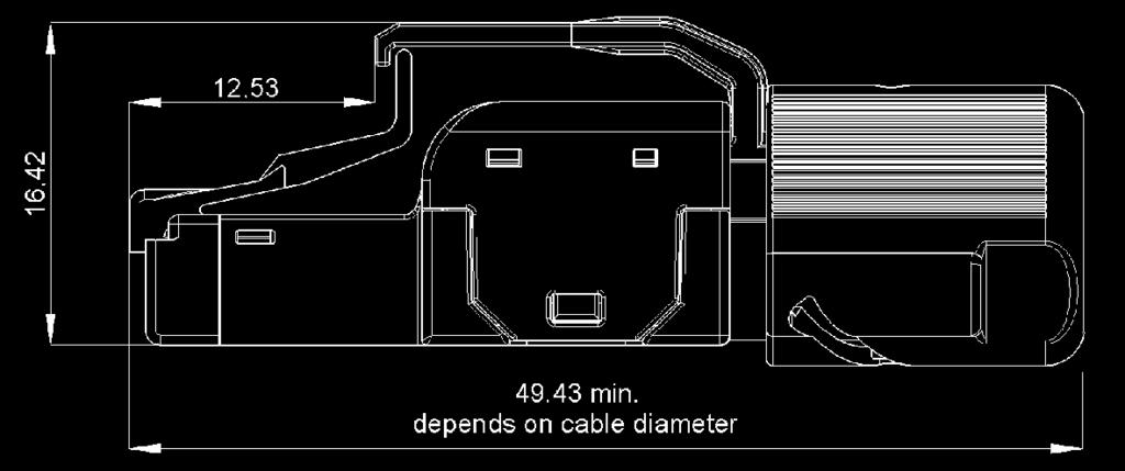 : Y-ConAS-11 IP20 strain relief for use with all Y-Con RJ45 Kabelstecker Cat6 A gemäß ISO/IEC11801 mit intergrierter insert, RJ45 Kabelstecker Cat 5 mit integrierter Kabelführung, plugs.