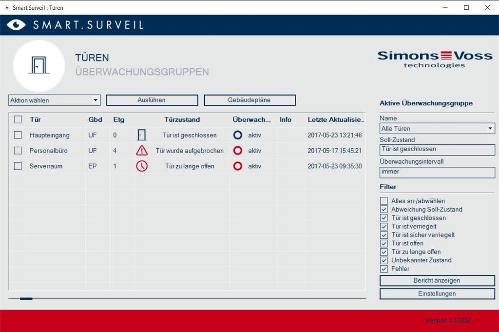 8 4.0 SMART.SURVEIL 4.1. BESCHREIBUNG Funktionen: Smart.Surveil ist ein eigenständiges Software-Tool zur Überwachung von Türzuständen.