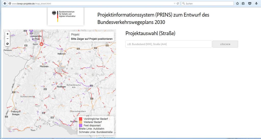 BVWP-Entwurf 2030 Öffentlichkeitsbeteiligung, PRINS Plan einsehen und Stellungnahmen abgeben: Quelle: BMVI 2016 Im MVI in Stuttgart und im