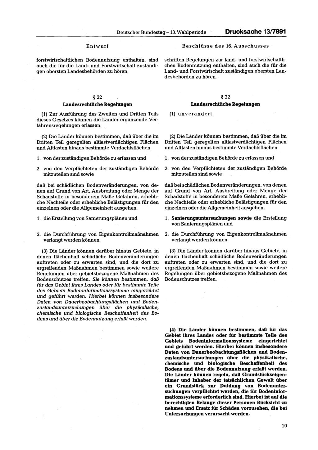 Deutscher Bundestag - 13. Wahlperiode Drucksache 13r1891 Entwurf Beschlüsse des 16.