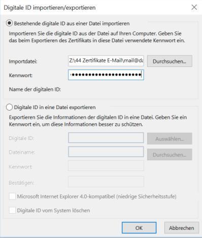 Nun haben Sie das Zertifikat mit dem Dateinamen: mail@datasolution-thurmann.de.pfx gespeichert.