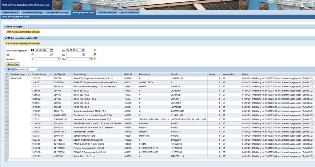 SRM-Portal: Übersicht der