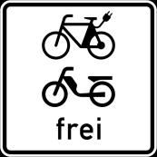 Innerorts kann die zuständige Straßenverkehrsbehörde E-Bikes mit dem besonderen Hinweisschild E-Bikes frei siehe Sinnbild - auf entsprechend gekennzeichneten Radwegen zulassen.