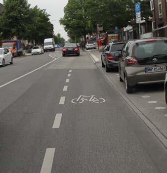 VZ 244-1 Ende einer Fahrradstraße Schutzstreifen für Radfahrer Der Schutzstreifen ist durch eine unterbrochene Linie auf der Fahrbahn markiert und mit einem