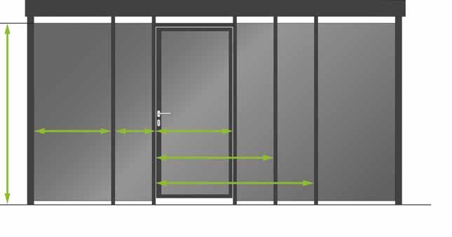 260 mm Standardmodul A: 970 mm Standardmodul B: 465 mm Im Detail Die Systemhöhe (gemessen Oberkante Boden bis Oberkante Füllung) beträgt 2.260 mm. Unser System basiert auf einem Rastermaß von 970 mm zwischen den vertikalen Stützen.