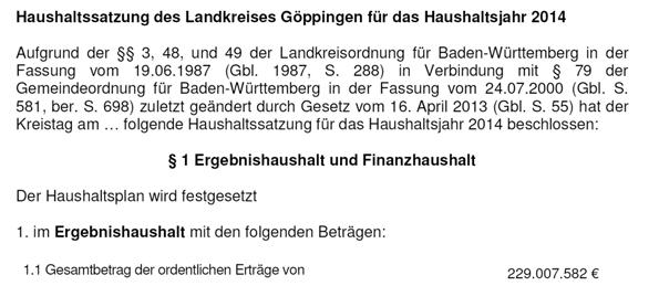 Haushaltssatzung Entwurf 2014 Informationen