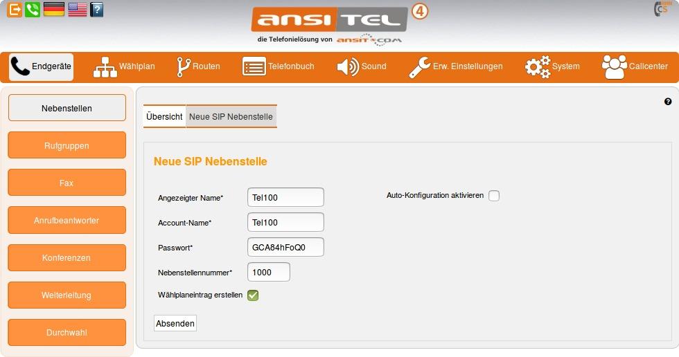 Die Registrierungsdaten erhalten Sie im ansitel webinterface, wenn Sie