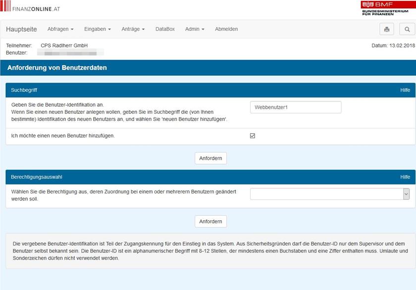 3): Geben Sie im entsprechenden Feld den Namen des neuen Benutzers ein (Beispiel: Webbenutzer1).