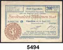 Oehlert Tuchfabrik Schönthal 100.000 Mark 16. 8.1923 und 5 Millionen Mark 30. 8.1923 Keller 3869 LOT 2 Scheine.