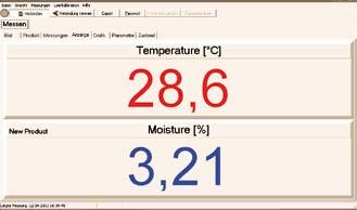 & Datenexport grafische Anzeige von Wassergehalt [%] und Temperatur [ C] Einstellung von Anzeigeparametern