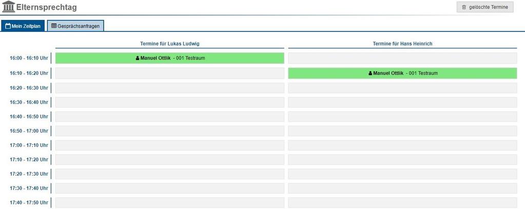 Übersicht über abgelehnte Gesprächsanfragen Sollte eine Lehrkraft eine Gesprächsanfrage ablehnen, finden Sie diese unter dem Reiter Gesprächsanfragen mit dem Status abgelehnt.