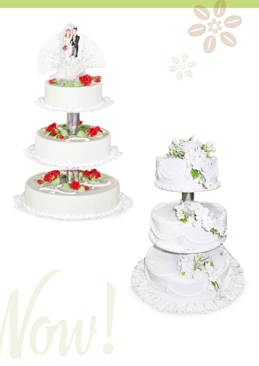 Lea: Hochzeitstorte, ca. 28/22/17er, bestehend aus 3 Etagen, mit hellem Fondant und Dekoration aus roten Zucker-Rosen (ergibt ca.