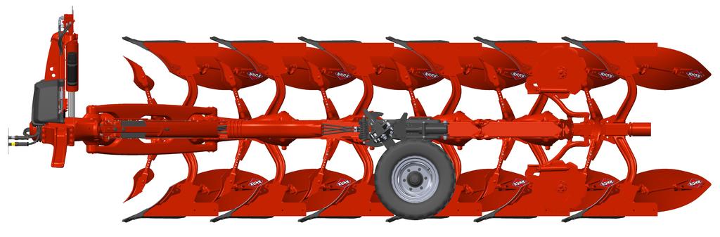 Pflugkopf aus einem Guss Doppelte Radbefestigung Auf eine Leistung von bis zu 300 PS ausgelegt. Zur Begrenzung des Überstands bei 5- oder 6-furchigen Pflügen für hohe Flexibilität.