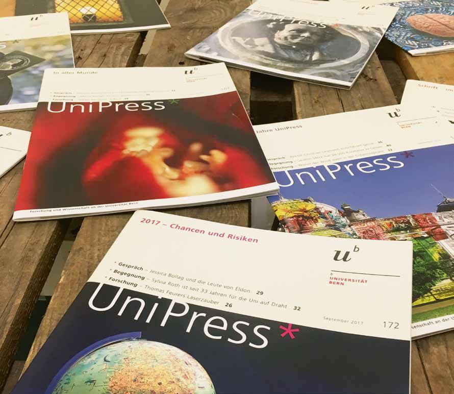 Eine UniPress-Ausgabe verpasst? Gerne können Sie Einzelexemplare nachbestellen: unipress@staempfli.ch Tel. +41 31 631 80 44 UniPress erscheint 3 Mal jährlich und kann kostenlos abonniert werden.