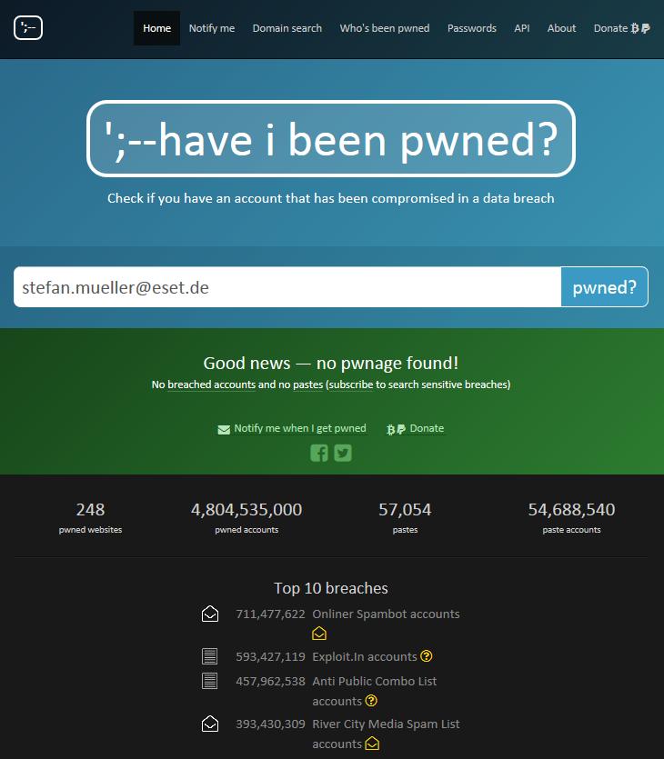Passwortsicherheit http://www.haveibeenpwned.
