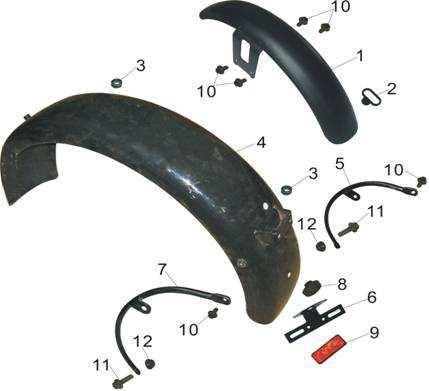 3. Vorder- und Heckfender 1 104041501 F200-0404001 vorderer Fender 76,00 2 104040704 F125-12-0404005 Tachowellenhalter vorne 1,00 3 104010107 F125-10B-0401075 Gummirosette 0,30 4 104051508