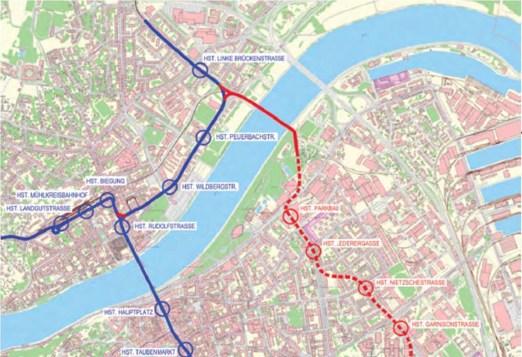 Zweite Straßenbahnachse durch Linz Streckenplanung der