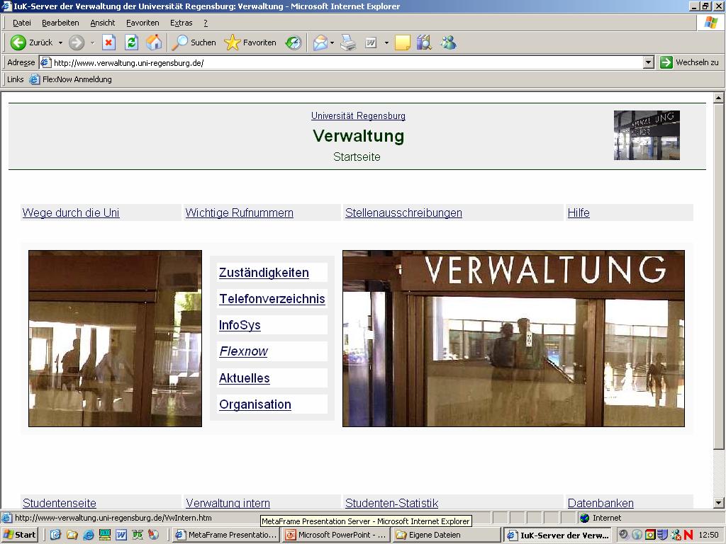Homepage der Universität Regensburg