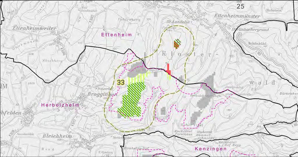 Gebiet Nr. 33 - Dreispitz/Steckhalde Gemeinde(n): Ettenheim, Herbolzheim Herleitung der regionalplanerischen Vorranggebietskulisse Windenergie Ausschlussgründe* (vgl.