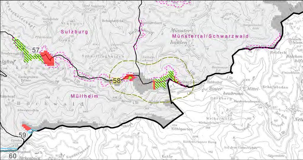 Gebiet Nr. 58 - Weiherkopf/Sirnitz Gemeinde(n): Müllheim, Münstertal/Schwarzwald, Sulzburg Herleitung der regionalplanerischen Vorranggebietskulisse Windenergie Ausschlussgründe* (vgl.