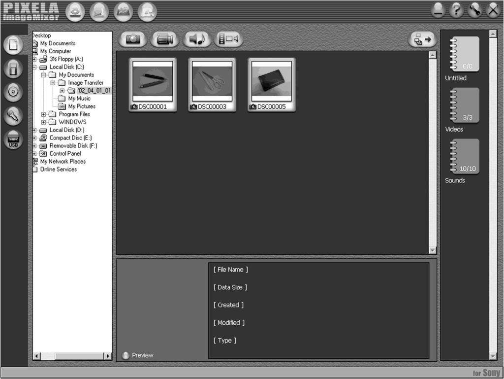 Wiedergabe der Bilder vom Memory Stick auf einem Computer (Für Windows-Benutzer) Mit der Funktion ImageTransfer können die auf dem Memory Stick aufgezeichneten Bilddaten automatisch zum Computer