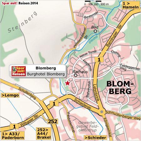Nach 5,5 km halten Sie sich rechts und fahren auf die Extertal Straße Richtung Barntrup. Von dort fahren Sie weiter auf der B 1 in Richtung Blomberg, nach ca.
