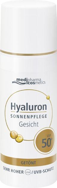 FACTSHEET Hyaluron SONNENPFLEGE Gesicht GETÖNT LSF 50+ Für trockene, empfindliche und zu Überpigmentierung neigende Haut 50 ml, 19,95 (AVK) PZN 13926213 ab April 2018 in Apotheken sehr hoher Schutz