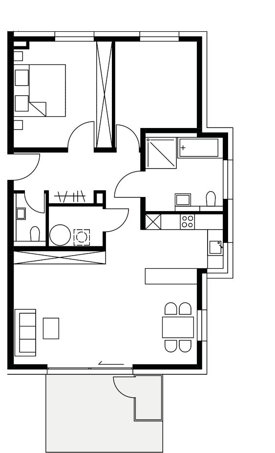 HAUS 1 - ERDGESCHOSS WOHNUNG 02 3 Zimmer - 91,15 m² Gast / Arbeiten Abstellraum Gast / Arbeiten Balkon