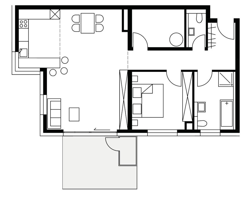 HAUS 2 - HANGGESCHOSS WOHNUNG 08 2,5 Zimmer - 87,43 m² Flur Abstellraum / Terrasse (50%) 4,72
