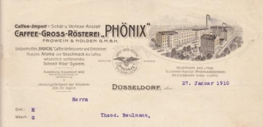 Los 311 Ausruf: 14 Düsseldorf, 1910: Phönix Kaffee- Großrösterei Frowein & Nolden GmbH Abb. der Fabrikanlage.