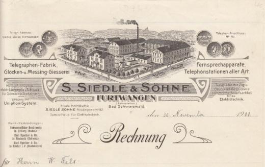 Los 323 Ausruf: 15 Furtwangen, 1908: S. Siedle & Söhne, Telegraphen-Fabrik Abb. der Fabrikanlage.