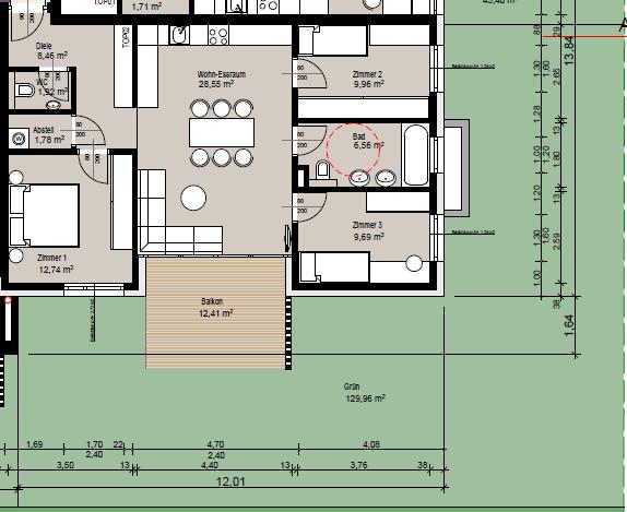 TOP 2 TOP 2 Top 2 Erdgeschoss 4-Zimmer Apartment Wohn-Essraum 28,55 m² Zimmer I 12,74 m² Zimmer II 9,96 m² Zimmer III 9,69 m²