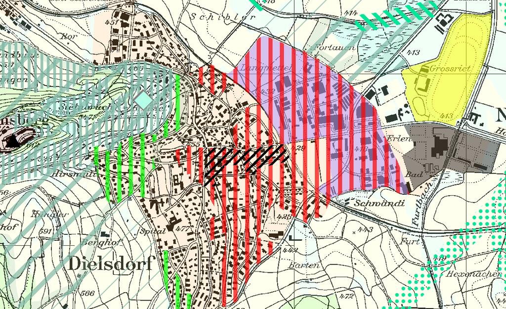 Erweiterung Zentrumsgebiet Dielsdorf Der regionale Richtplan enthielt bislang nur ein Zentrumsgebiet von regionaler Bedeutung Dielsdorf. Dieses wird ausgeweitet.