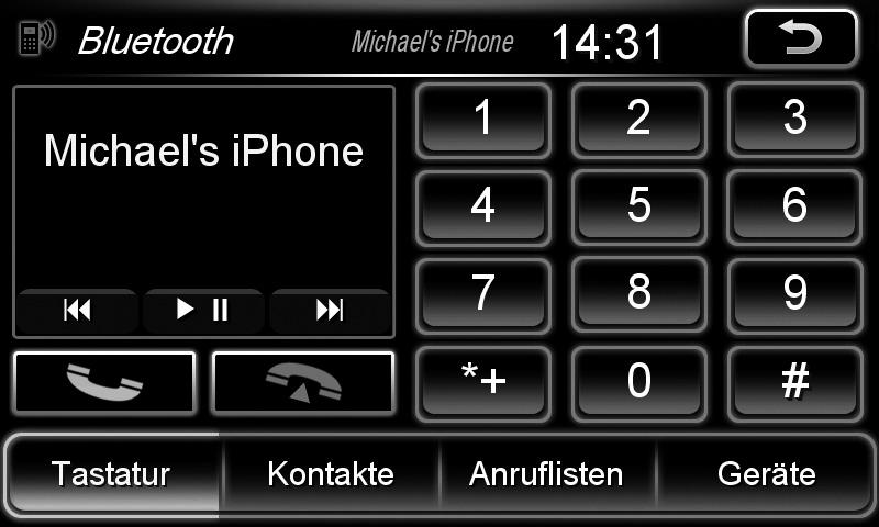 Tippen Sie auf das rote Hörersymbol, um den Anruf zu beenden. Sie können auch mit Ihrem Mobiltelefon wählen, doch ist davon während der Fahrt abzuraten.