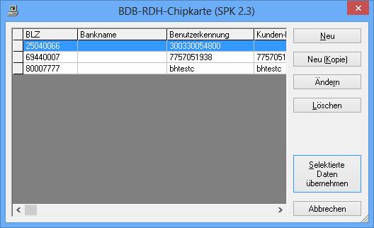 Kontoanlage mit einer RDH-Chipkarte 2.4 In dem Dialogtitel wird die Bezeichnung des Sicherheitsmediums eingeblendet In der Regel findet sich dort nur ein Eintrag.