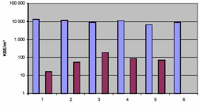 Tagesgang (11.11.04, Staphylokokken): Emission Immission (75 m) Emission Immission Schwankungen in der Immissionskonzentration v.a. auf Ausbreitungsbedingungen zurückzuführen normale Änderungen der Betriebszustände (Füttern etc.