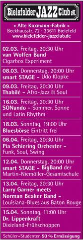Münster, Jovel, 20.00 h Konzerte 20.00 Wolfgang Haffner Jazz (Jovel) 21.00 Monday Night Session mit dem Phil Wood Trio Eintritt frei (Hot Jazz Club) 20.