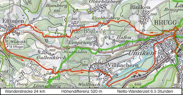 Unsere Route: Brugg Kirchbözberg Römerweg Effingen Linde bei Linn