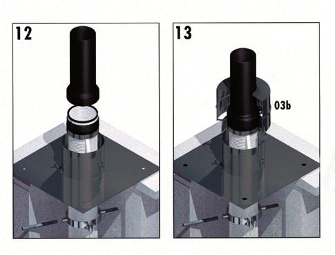 Verbindungsleitung aus Polyline EW montieren Falls erforderlich, Kesselanschlussstück (18) am Kesselstutzen montieren. Revisionsbogen (05) so einsetzen, dass die Abgasleitung überprüft werden kann.